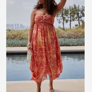 Anthropologie Floral Sheer Strapless Printed Wide-Leg Jumpsuit Resort Boho - XL